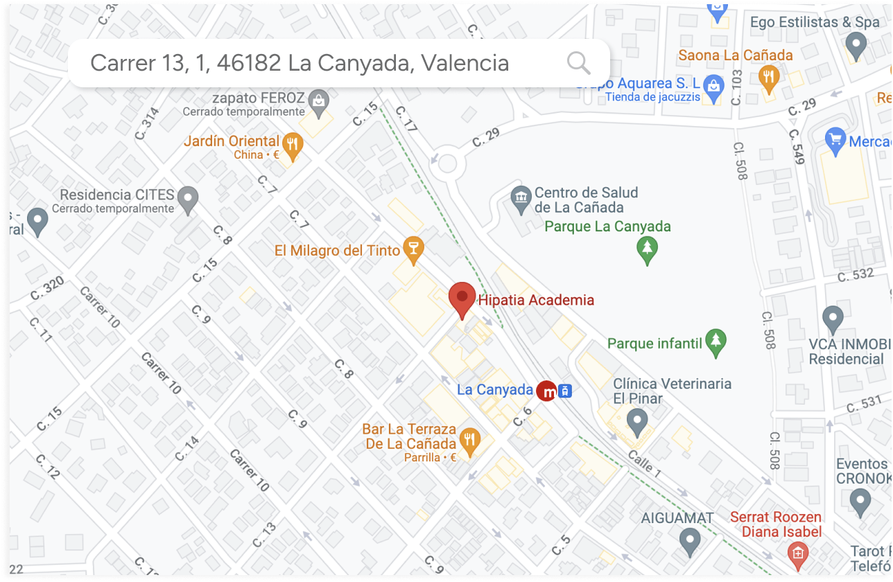 Mapa de Paterna con la ubicación exacta del centro de estudios Hipatia Academia